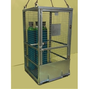 Gas Bottle Mesh Cage - Closed With Bottles and Crane Hooks In Use