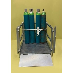 Galvanised Gas Cylinder Transport Cage - Bottles In, Straight on, Ramp Down