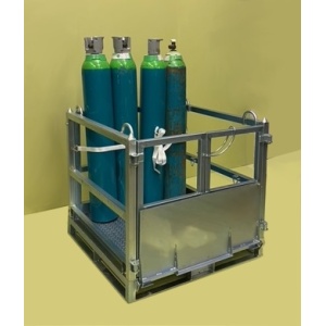 Galvanised Gas Cylinder Transport Cage - Bottles In, Angle, Ramp Up