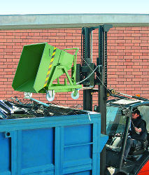 Tipping Skip tip into bin on Forklift